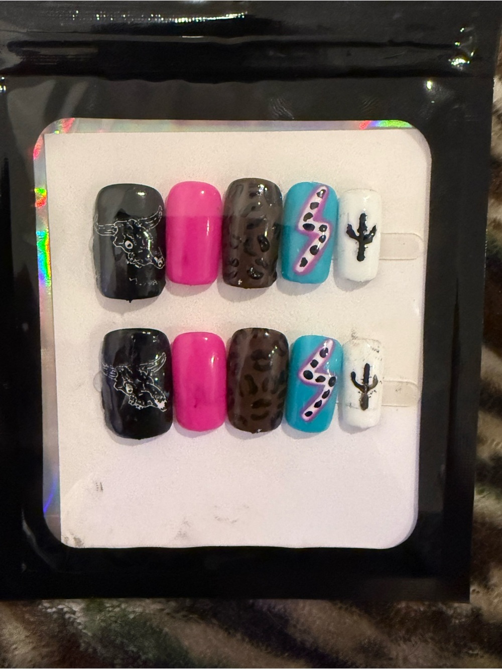 Assorted Pink, Black, Brown & Blue Press-On Nail Set